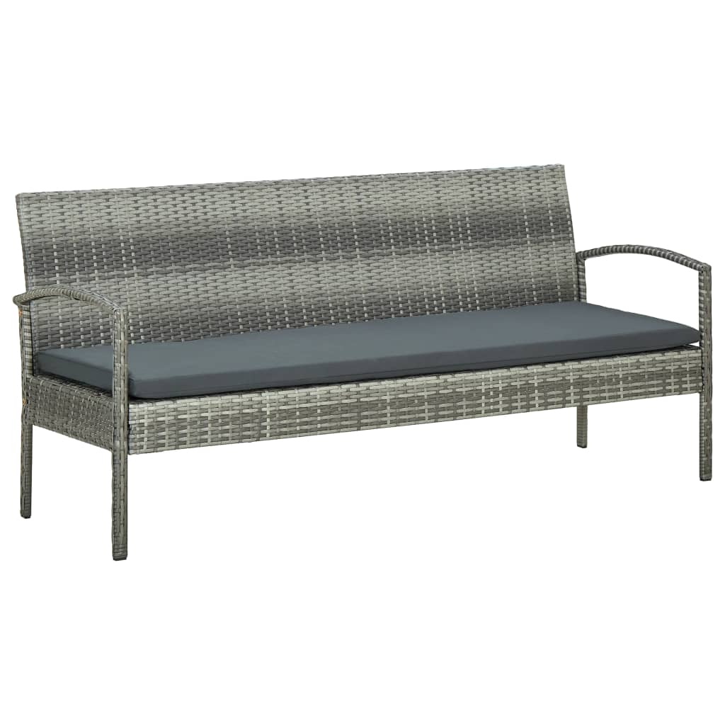 vidaXL Tuinbank 3-zits met kussen poly rattan grijs
