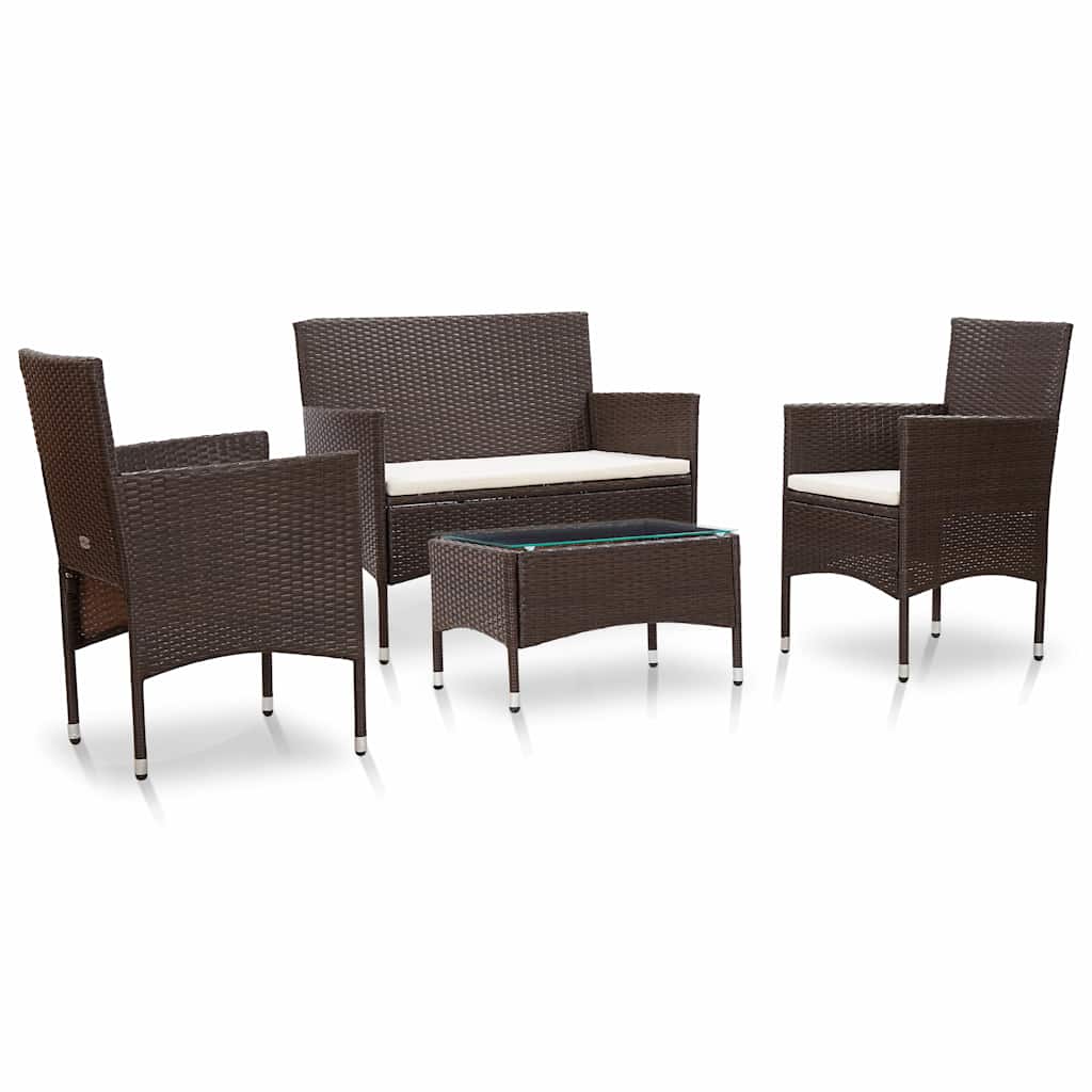 vidaXL 4-delige Loungeset met kussens poly rattan zwart