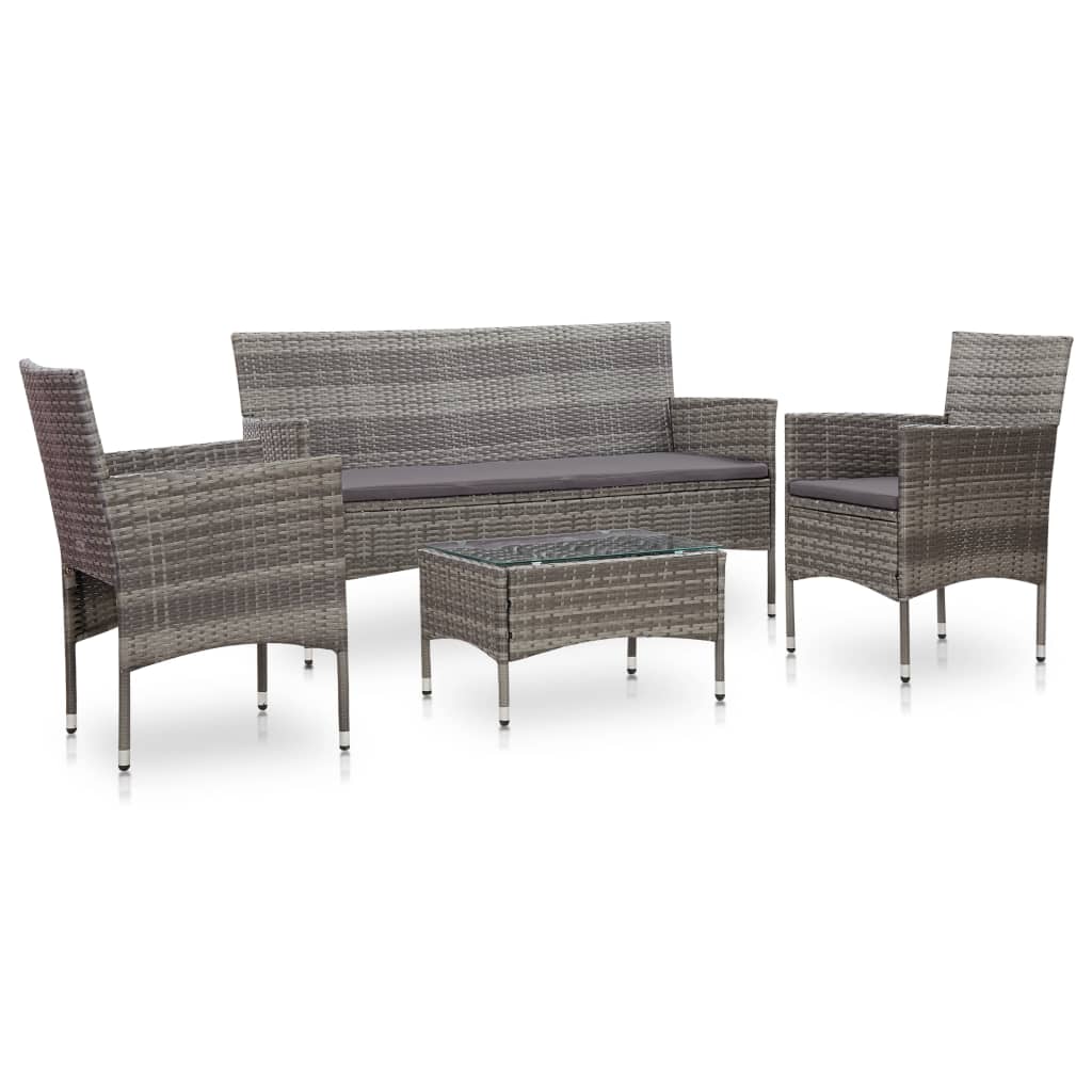 vidaXL 4-Piece Lounge Set with Cushions Poly Rattan Brown