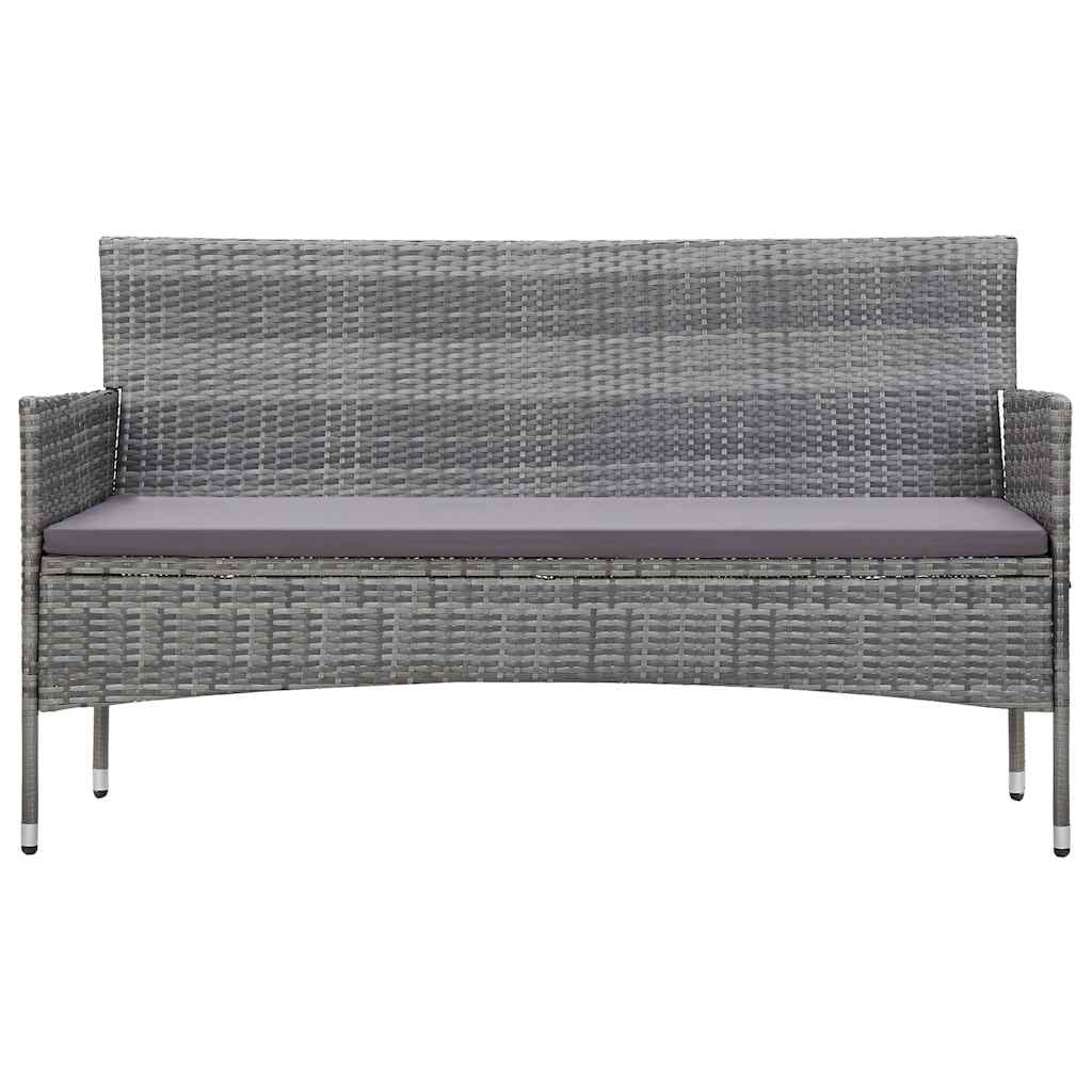 vidaXL Tuinbank 3-zits met kussens poly rattan grijs