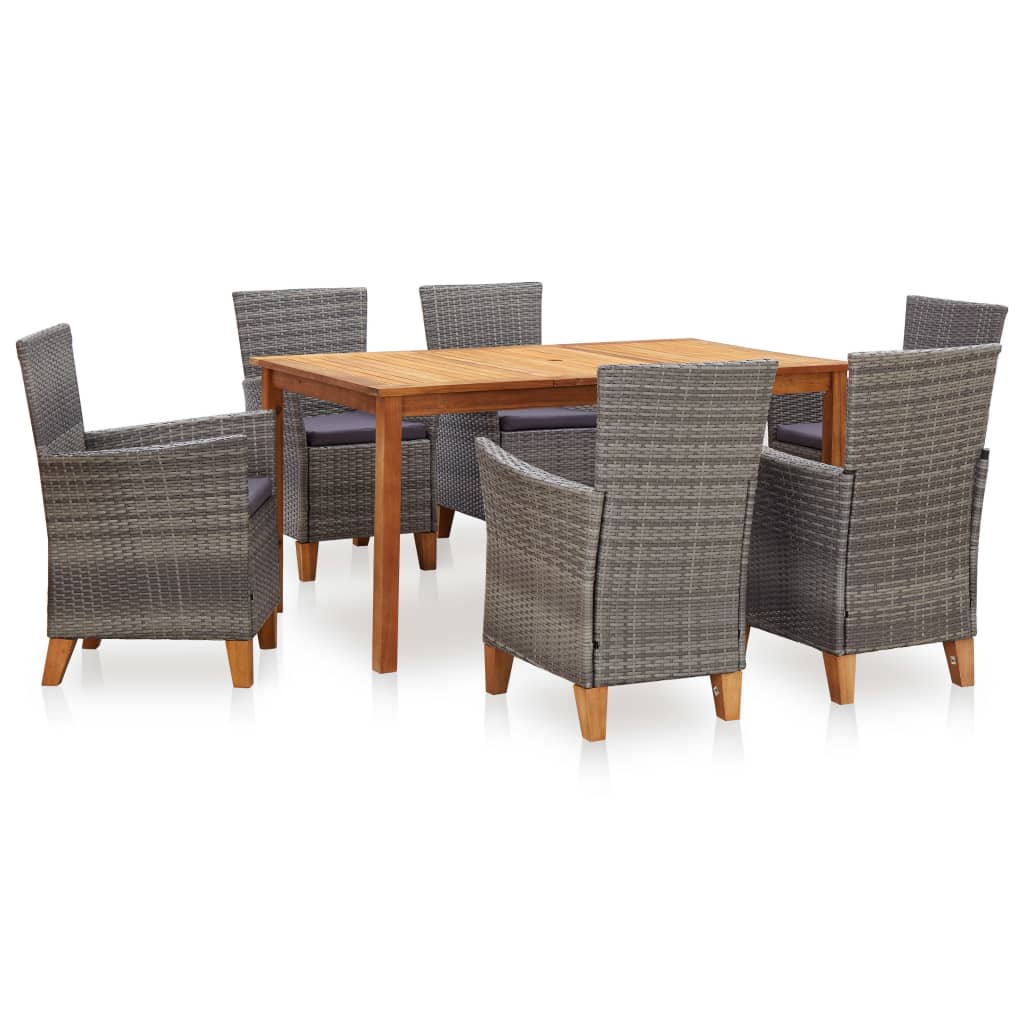 vidaXL 5-delige Eethoek poly rattan en massief acaciahout grijs