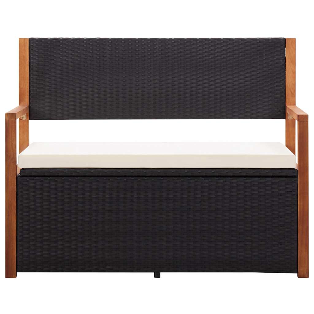 vidaXL Opbergbankje 115 cm poly rattan en massief acaciahout zwart
