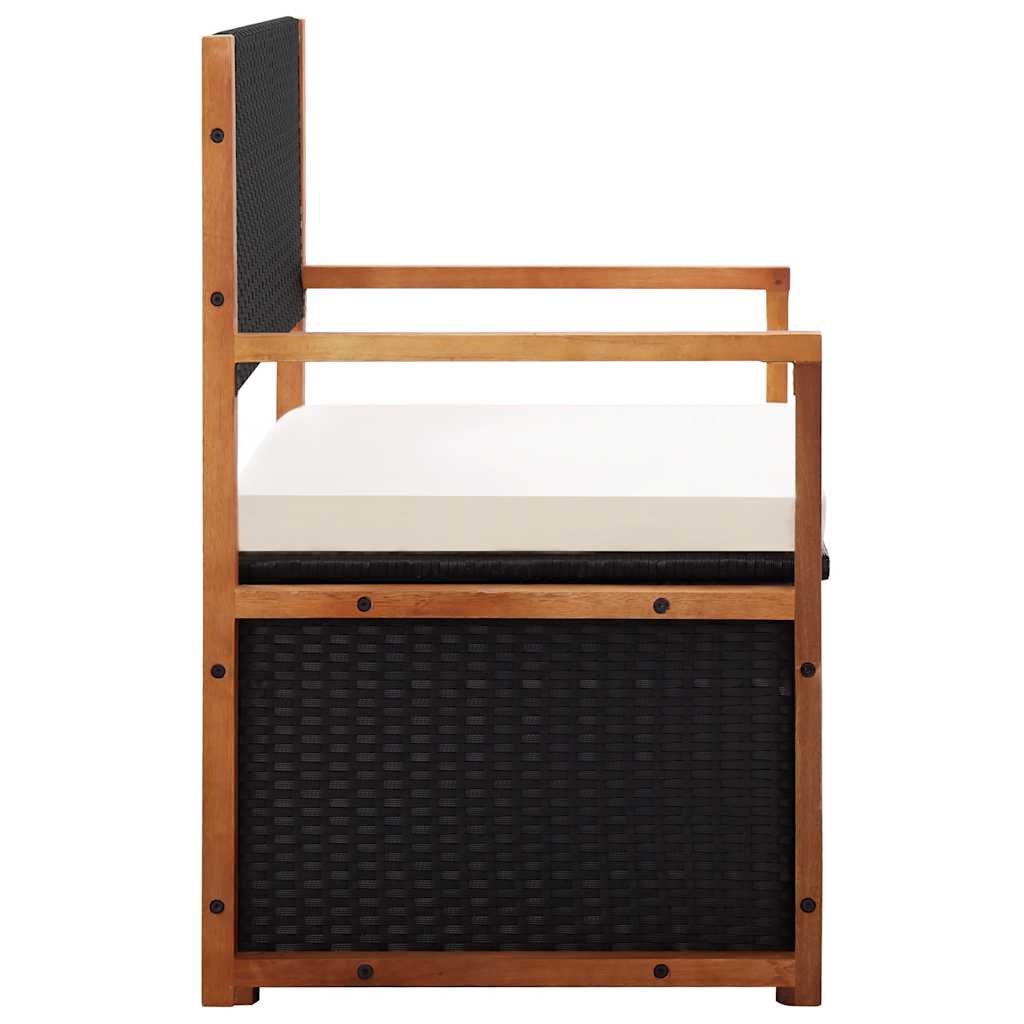 vidaXL Opbergbankje 115 cm poly rattan en massief acaciahout zwart