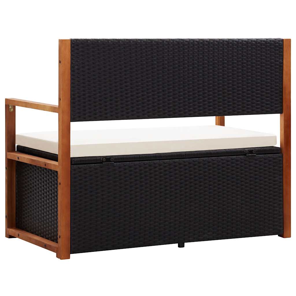 vidaXL Opbergbankje 115 cm poly rattan en massief acaciahout zwart