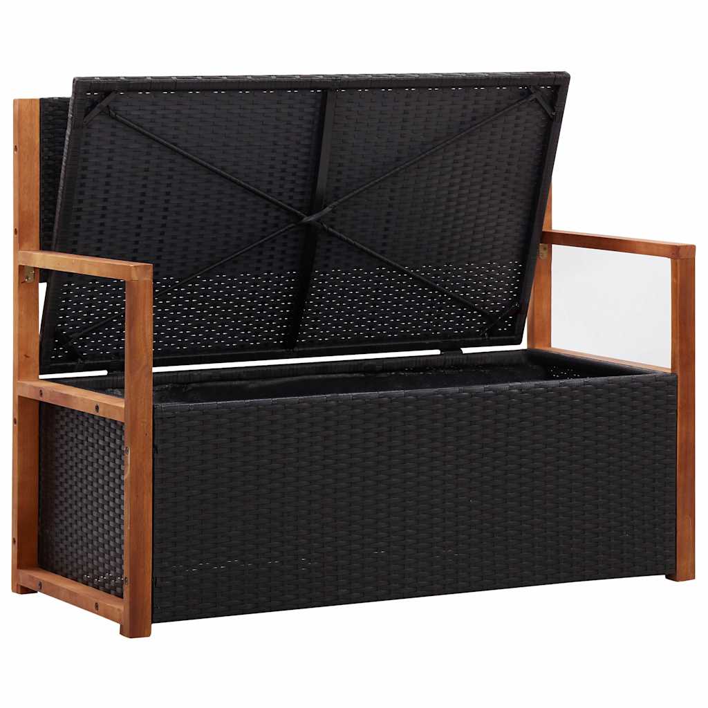 vidaXL Opbergbankje 115 cm poly rattan en massief acaciahout zwart