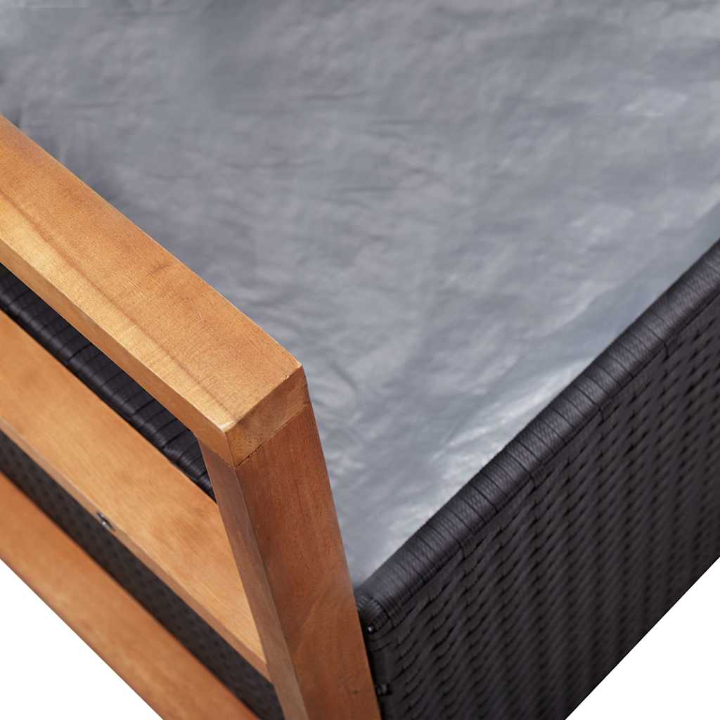 vidaXL Opbergbankje 115 cm poly rattan en massief acaciahout zwart