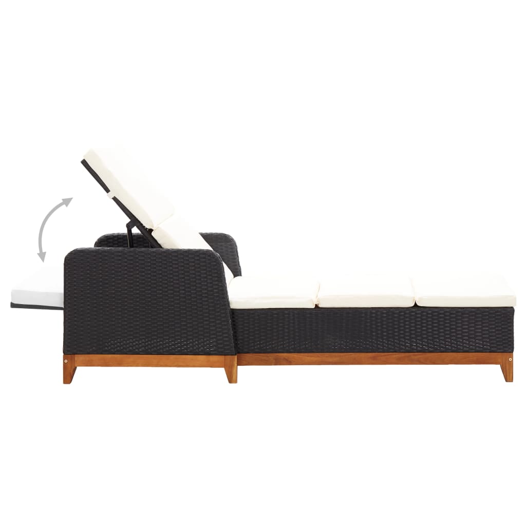 vidaXL Ligbed poly rattan en massief acaciahout zwart