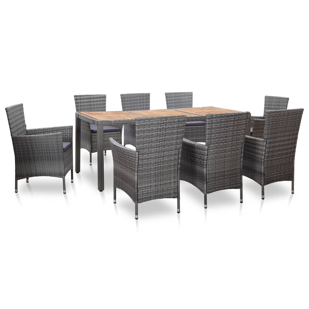 vidaXL 7-delige Tuinset met kussens poly rattan zwart