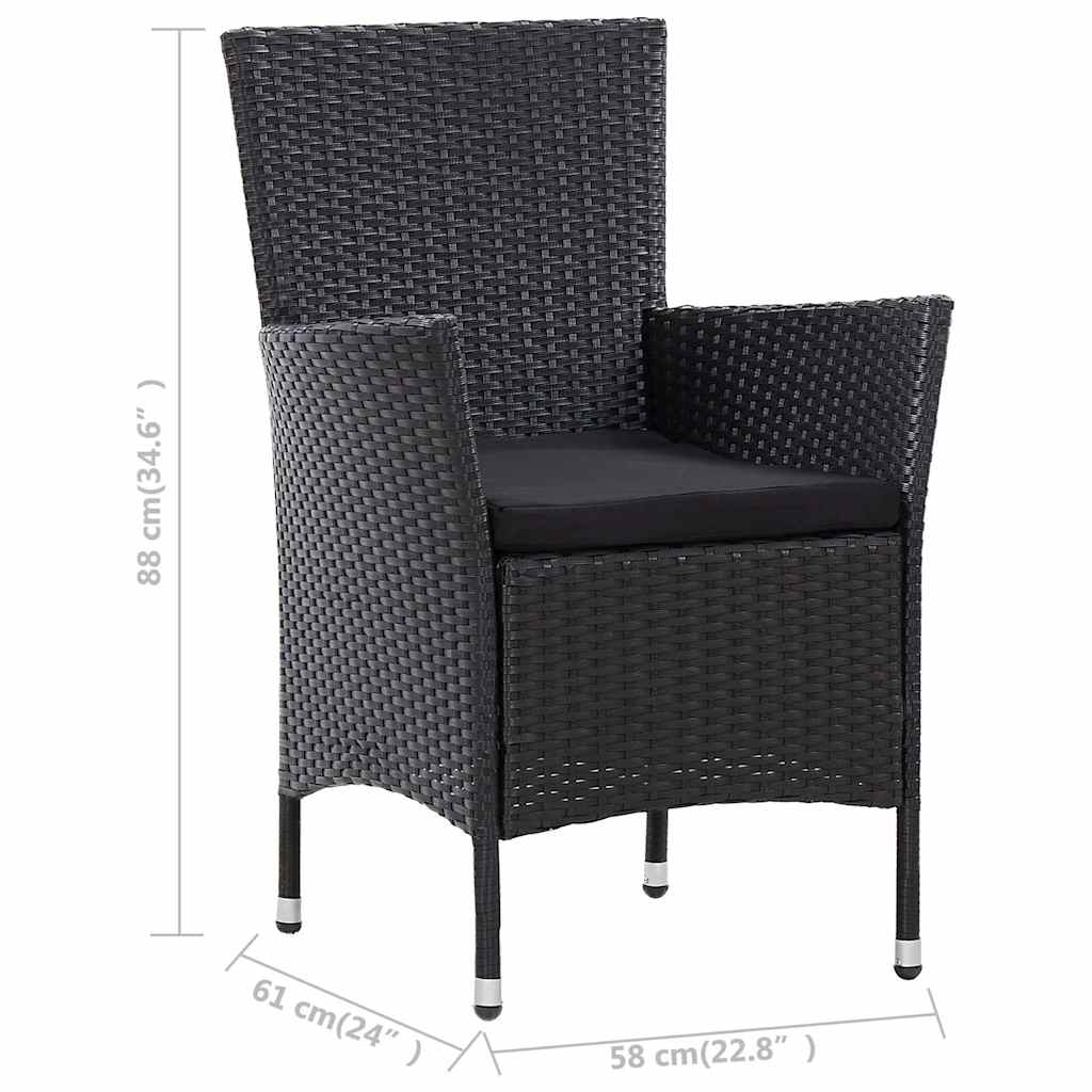 vidaXL 7-delige Tuinset met kussens poly rattan zwart