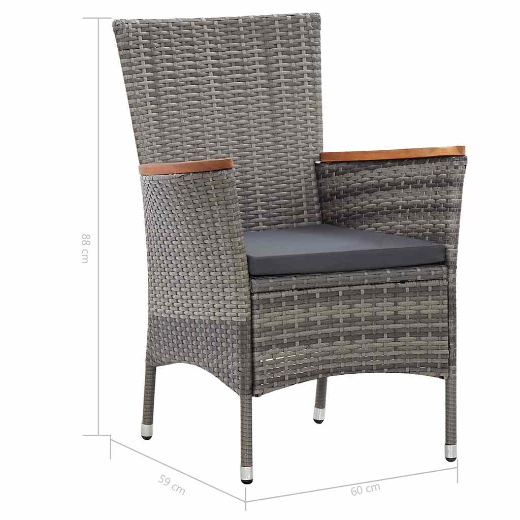 vidaXL 3-Piece Garden Lounge Set with Cushions Poly Rattan Grey