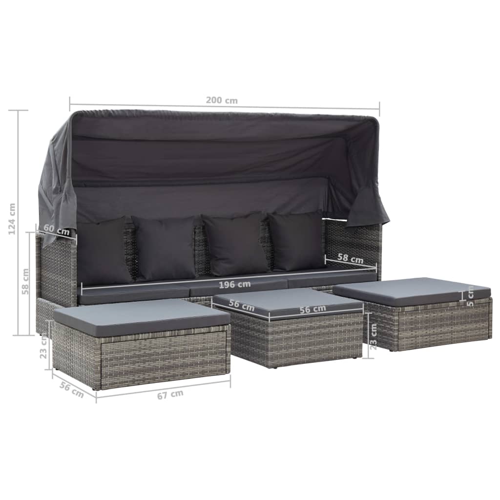 vidaXL Tuinbed met luifel poly rattan zwart