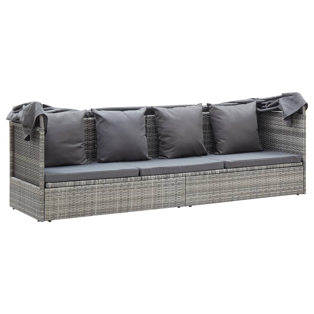 vidaXL Tuinbed met luifel poly rattan zwart
