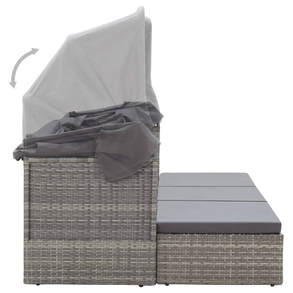 vidaXL Tuinbed met luifel poly rattan zwart