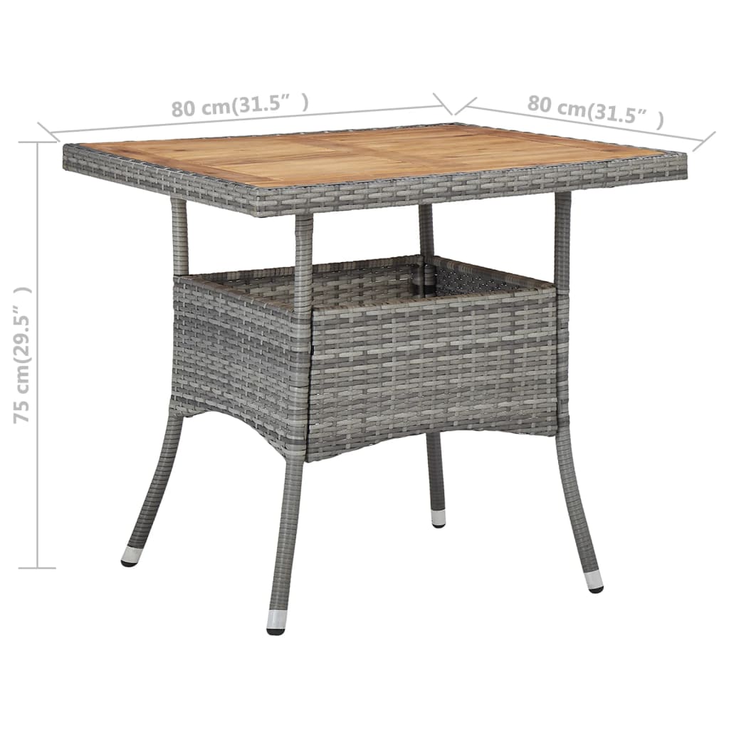vidaXL Garden Table poly rattan and solid acacia wood black
