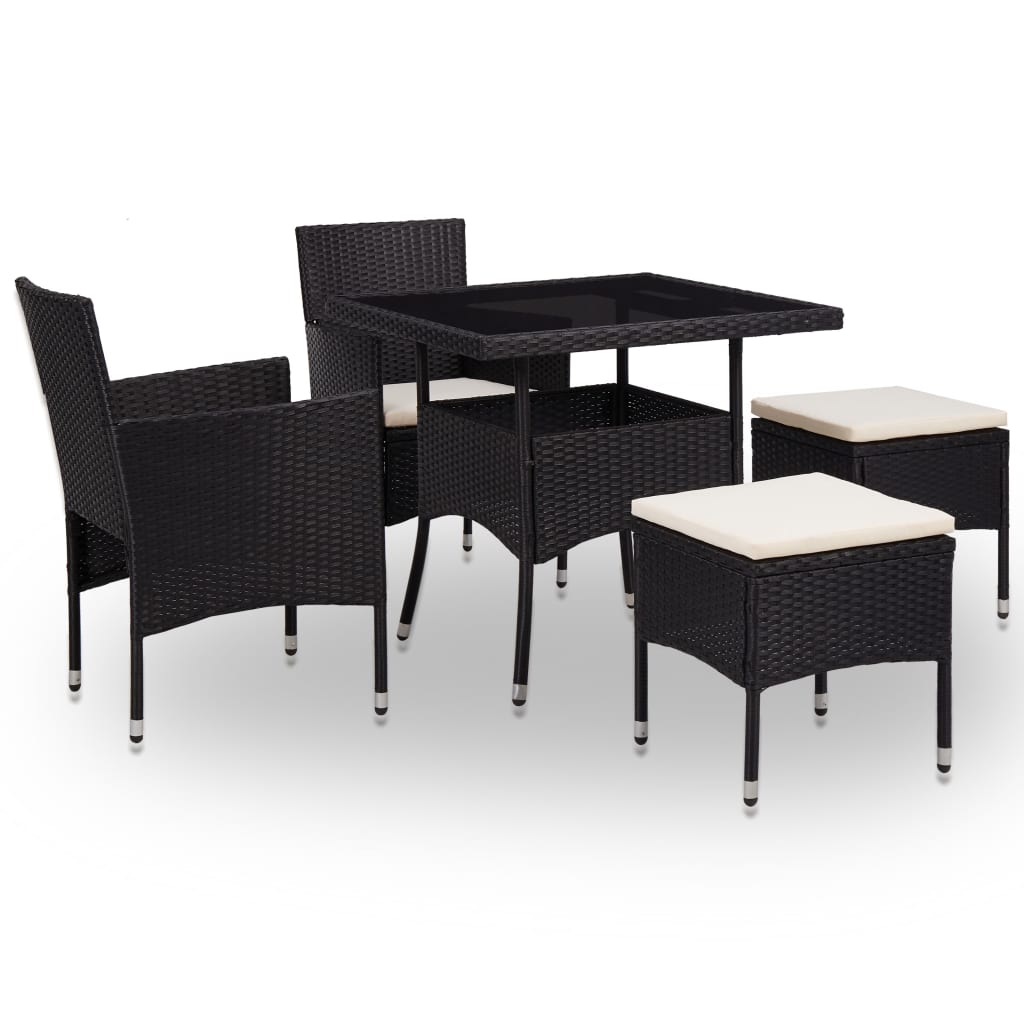 vidaXL 5-piece Garden Dining Set Poly Rattan and Glass Black