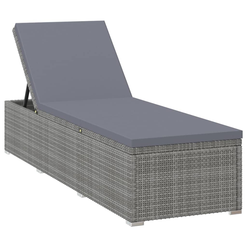 vidaXL Ligbed met kussen poly rattan grijs