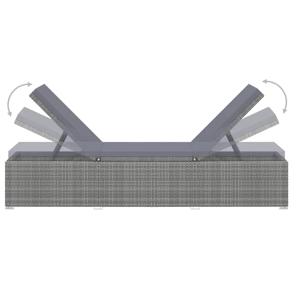 vidaXL Ligbed met kussen poly rattan grijs