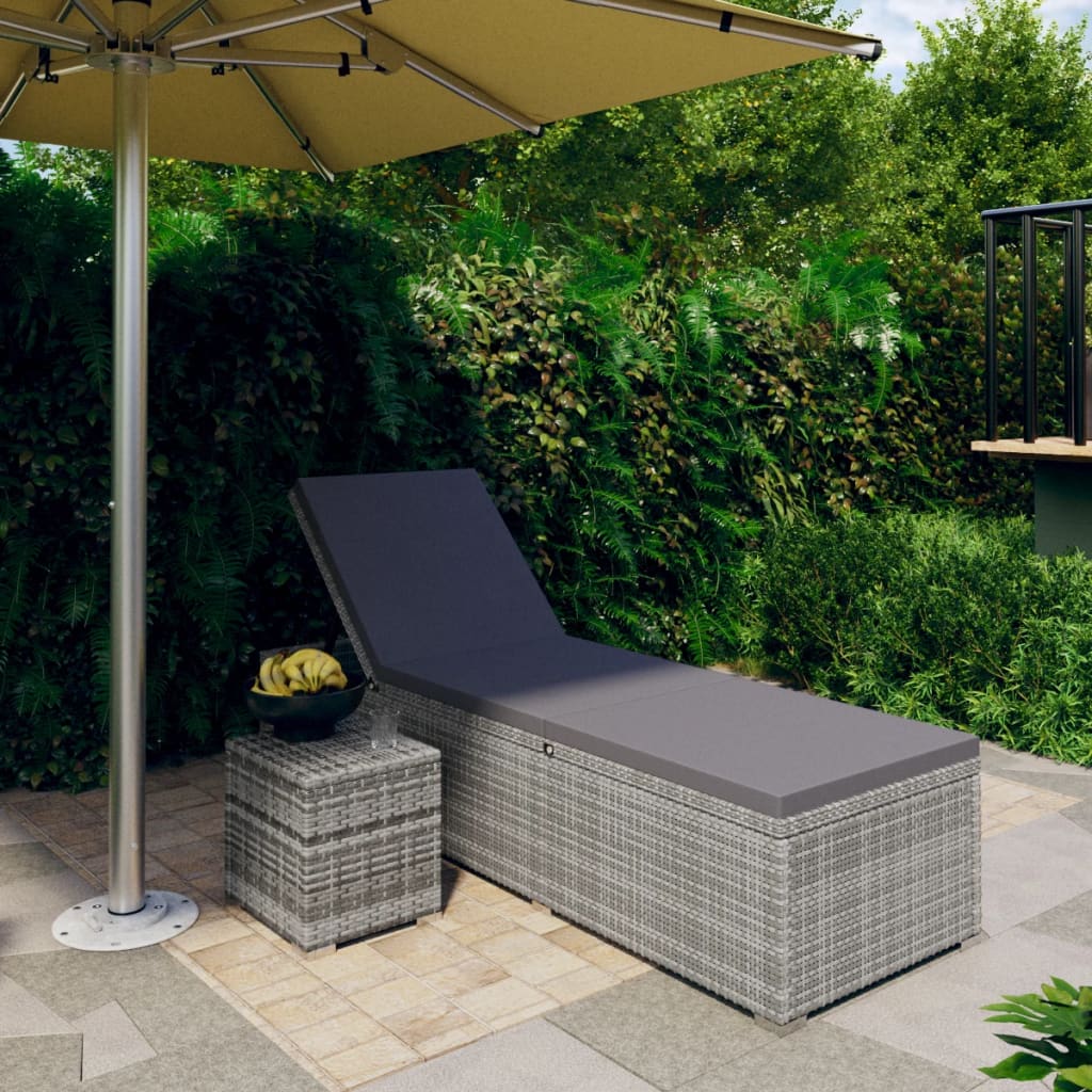 vidaXL Ligbed met kussen en theetafel poly rattan rood