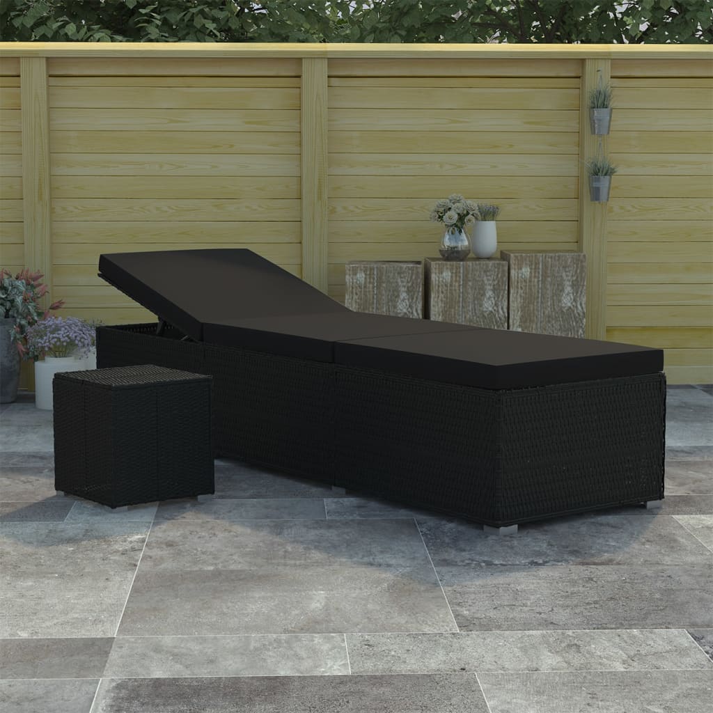 vidaXL Ligbed met kussen en theetafel poly rattan rood