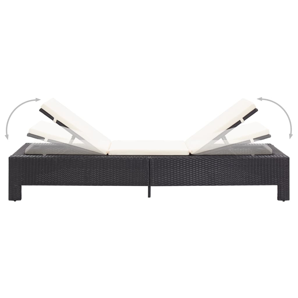 vidaXL Ligbed met kussen poly rattan zwart