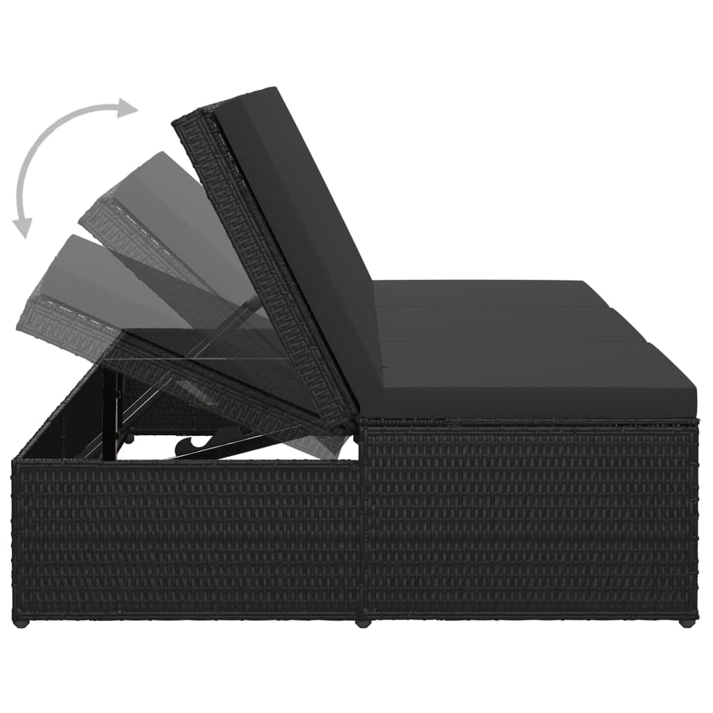 vidaXL Sun Lounger with Cushion Convertible Poly Rattan Black