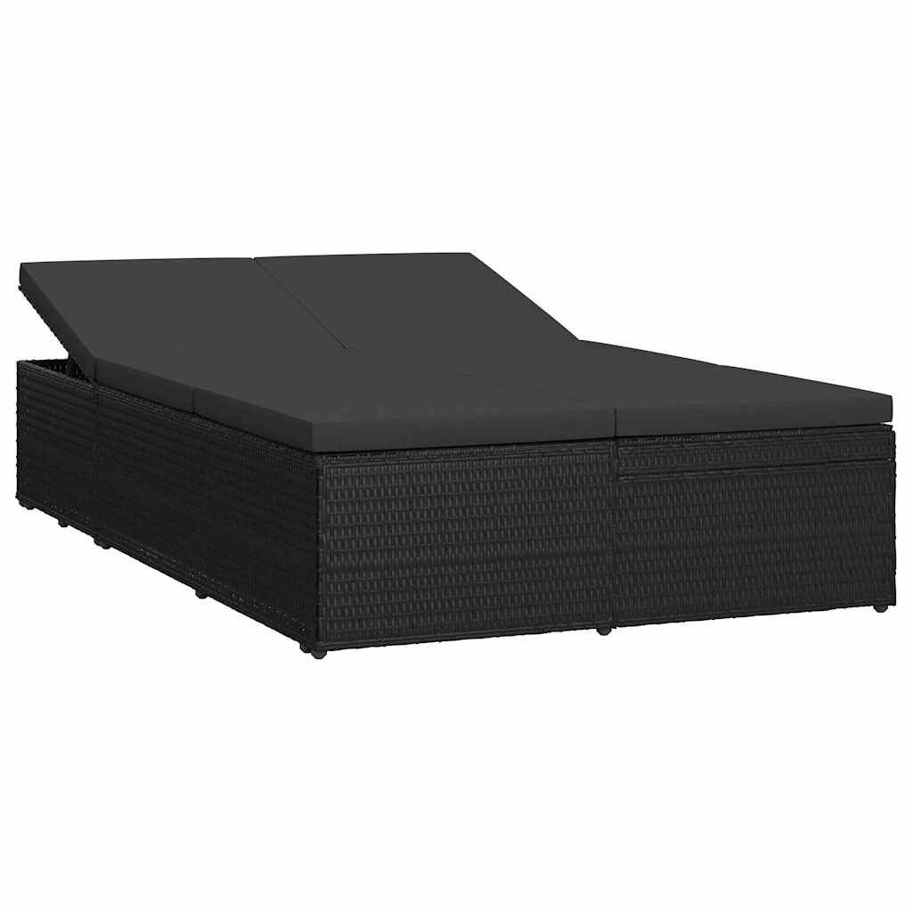 vidaXL Sun Lounger with Cushion Convertible Poly Rattan Black