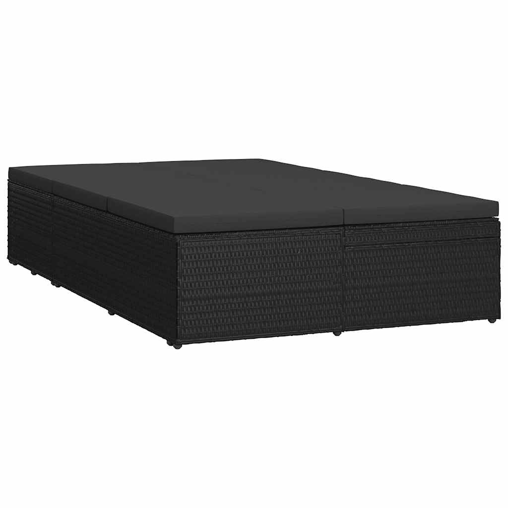 vidaXL Sun Lounger with Cushion Convertible Poly Rattan Black