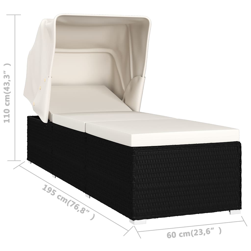 vidaXL Ligbed met luifel en kussen poly rattan crèmewit