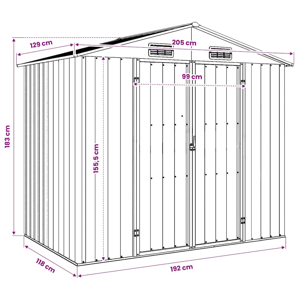 vidaXL Tuinschuur 205x129x183 cm gegalvaniseerd staal groen