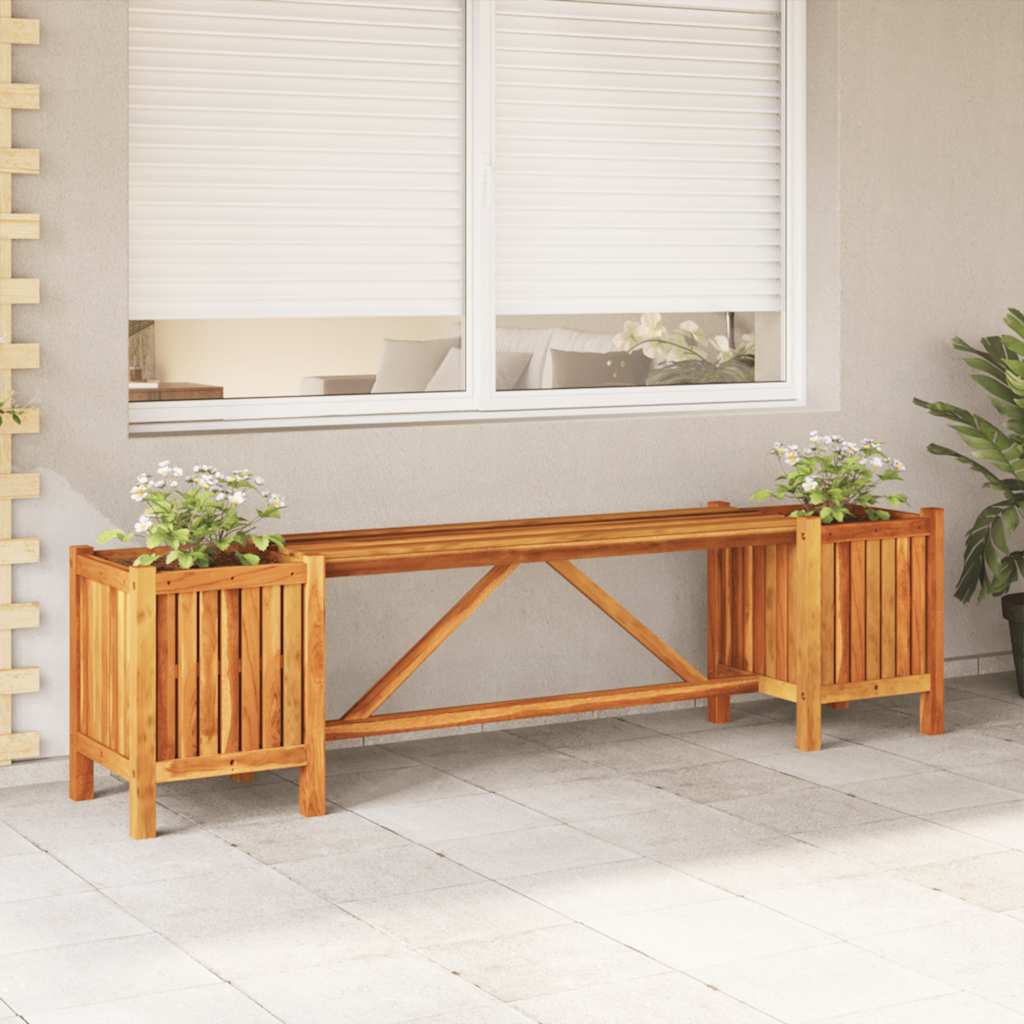 vidaXL Tuinbank met 2 plantenbakken 150 cm massief acaciahout grijs