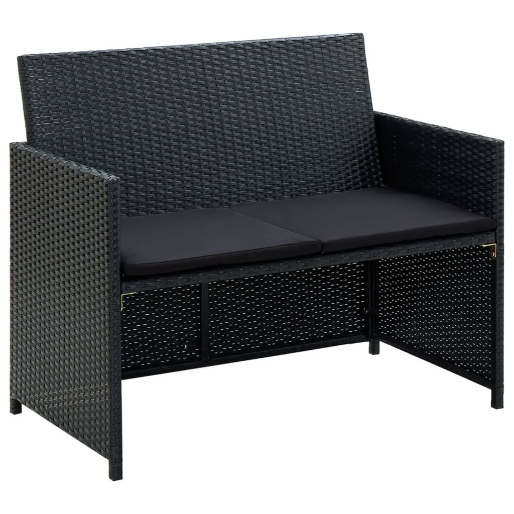 vidaXL 4-delige Loungeset met kussens poly rattan zwart