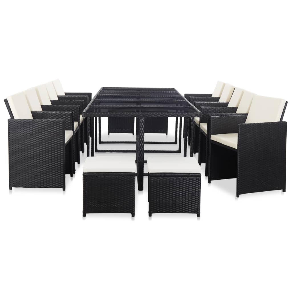 vidaXL 11-delige Tuinset met kussens poly rattan zwart