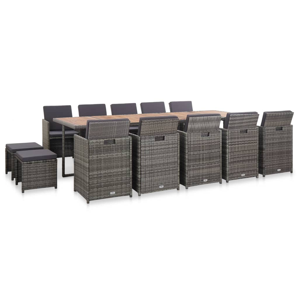 vidaXL 11-delige Tuinset met kussens poly rattan zwart