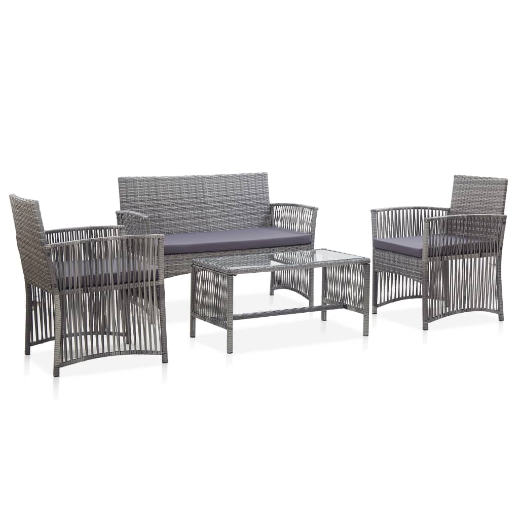 vidaXL 4-Piece Poly Rattan Lounge Set with Cushions Black