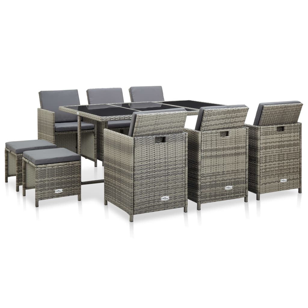 vidaXL 5-delige Tuinset met kussens poly rattan bruin