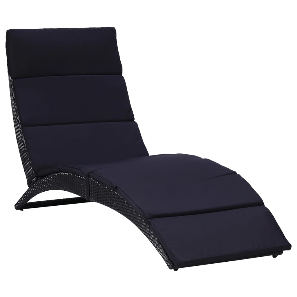 vidaXL Ligbed inklapbaar met kussen poly rattan bruin
