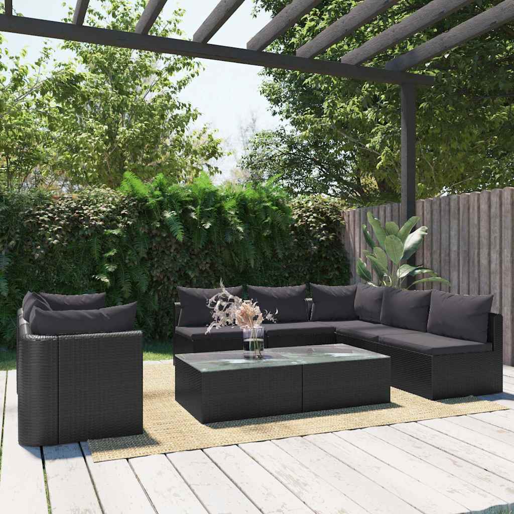 vidaXL 9-piece Poly Rattan Lounge Set with Cushions Black