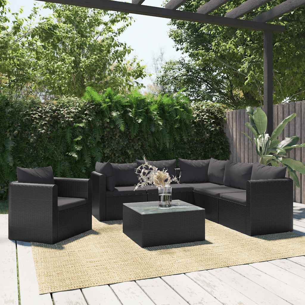 vidaXL 9-piece Poly Rattan Lounge Set with Cushions Black