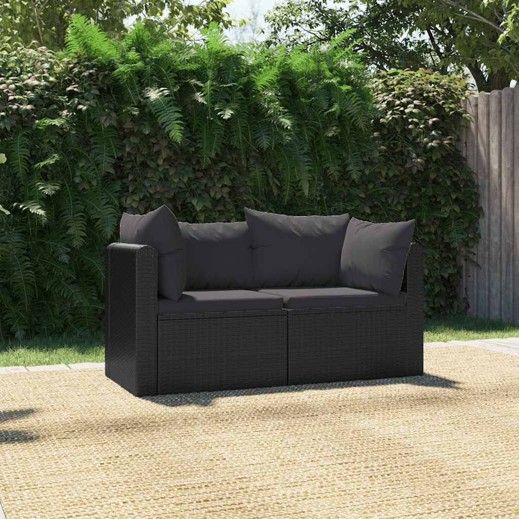 vidaXL 9-piece Poly Rattan Lounge Set with Cushions Black