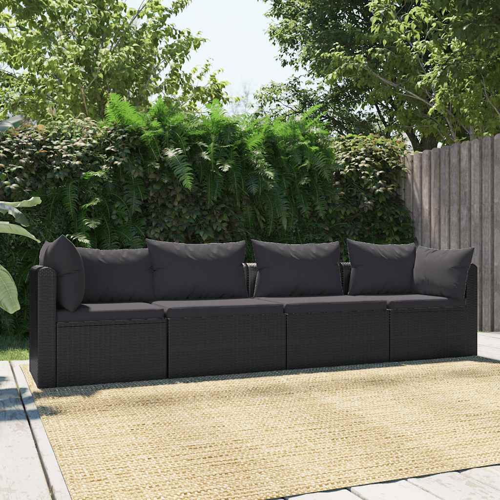 vidaXL 9-piece Poly Rattan Lounge Set with Cushions Black