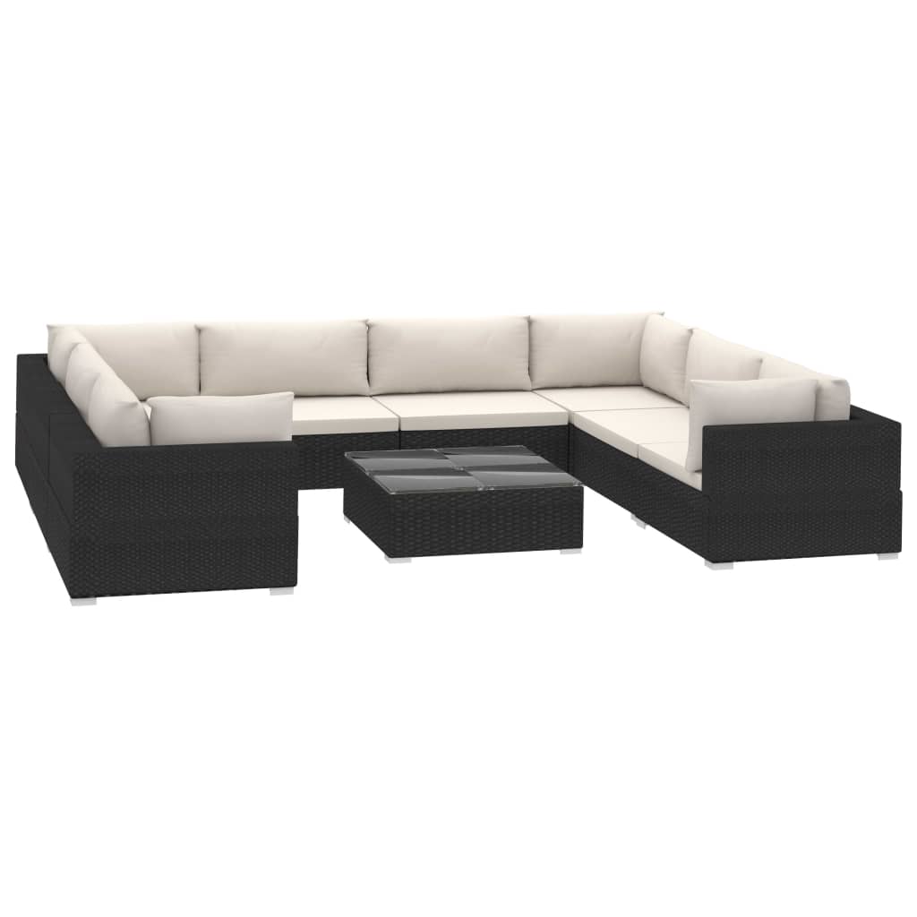 vidaXL 9-piece Lounge Set with cushions poly rattan black