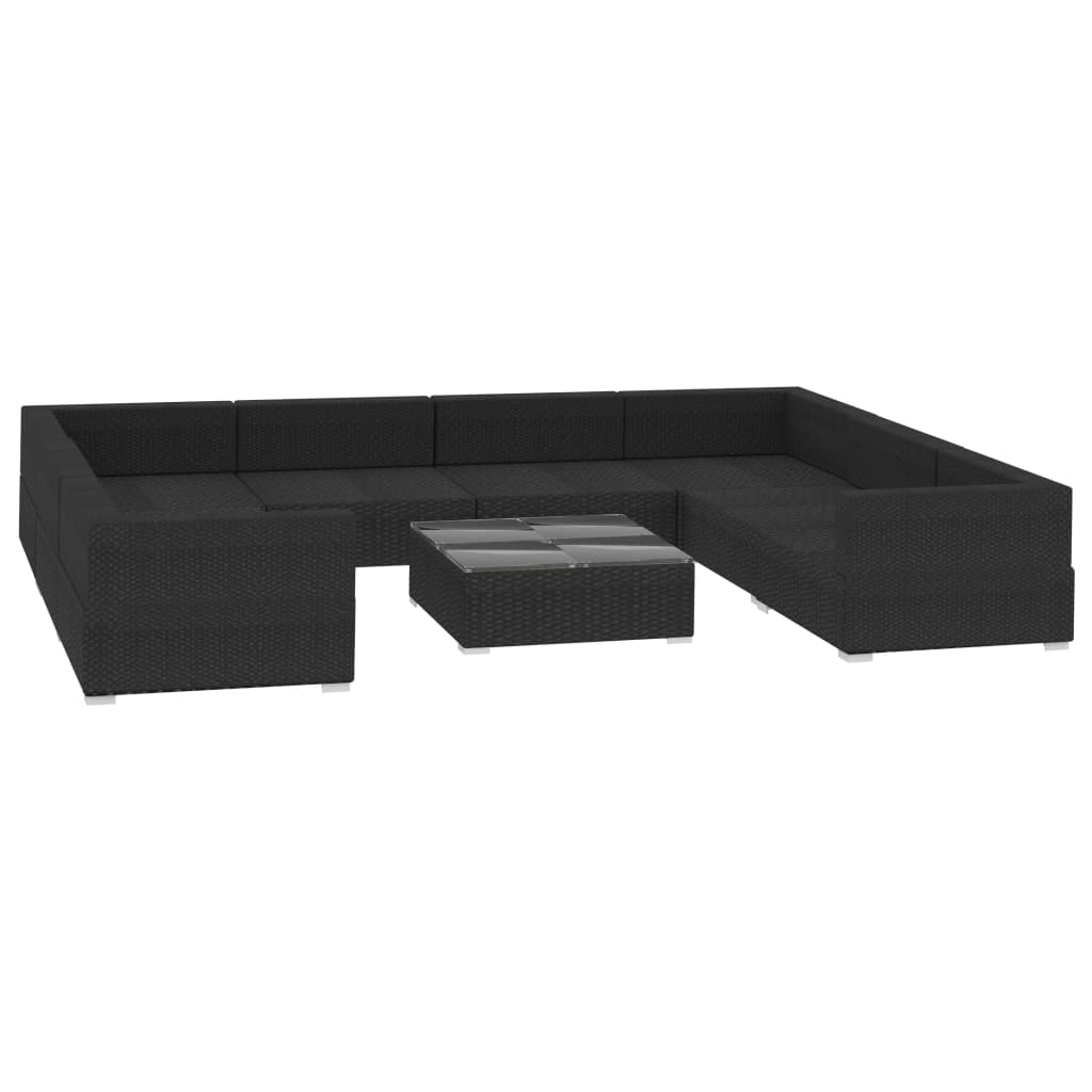 vidaXL 9-piece Lounge Set with cushions poly rattan black