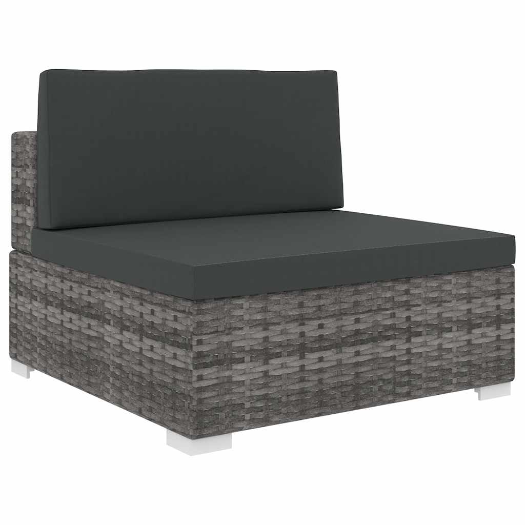 vidaXL Middenbank 1 st met kussens poly rattan bruin