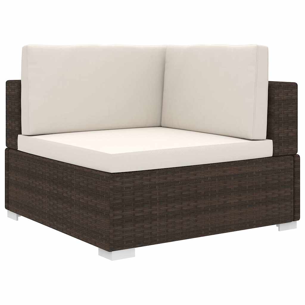 vidaXL Middenbank 1 st met kussens poly rattan bruin