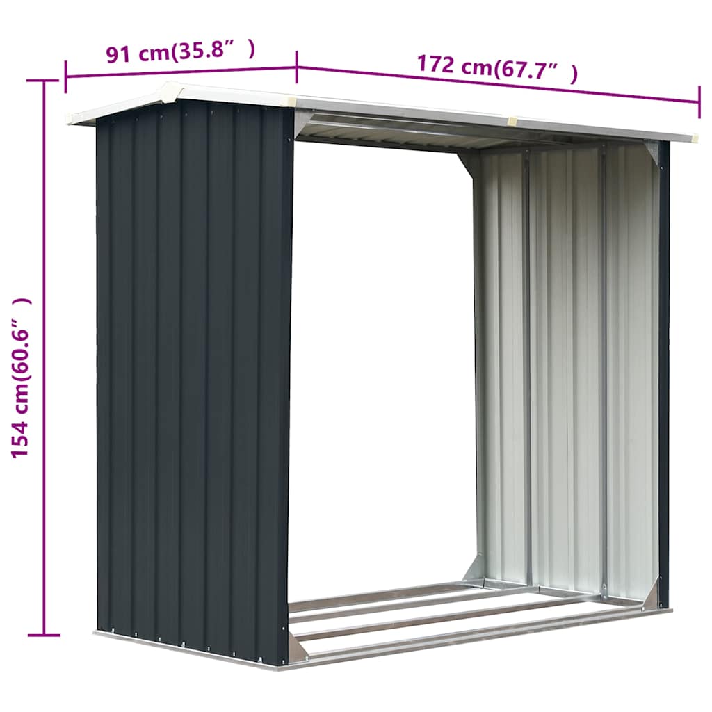 vidaXL Haardhoutschuur 172x91x154 cm gegalvaniseerd staal grijs