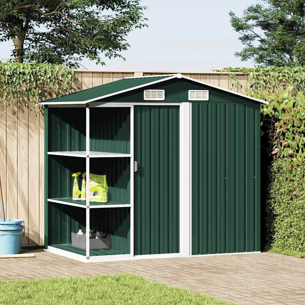 vidaXL Tuinschuur met rek 205x130x183 cm ijzer grijs