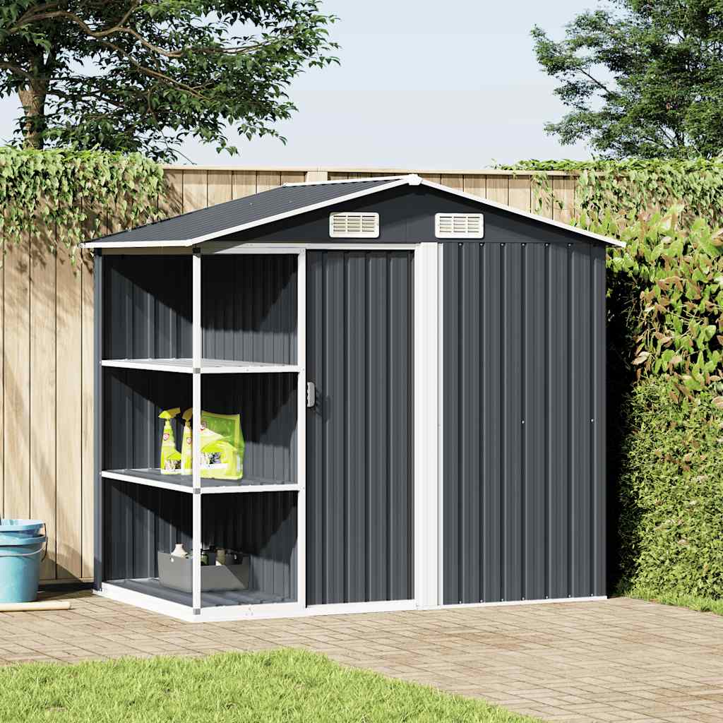 vidaXL Tuinschuur met rek 205x130x183 cm ijzer grijs