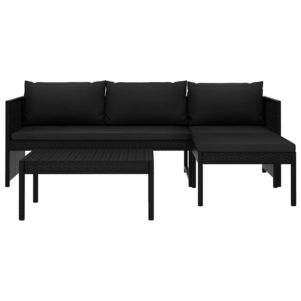 vidaXL 3-delige Loungeset met kussens poly rattan bruin