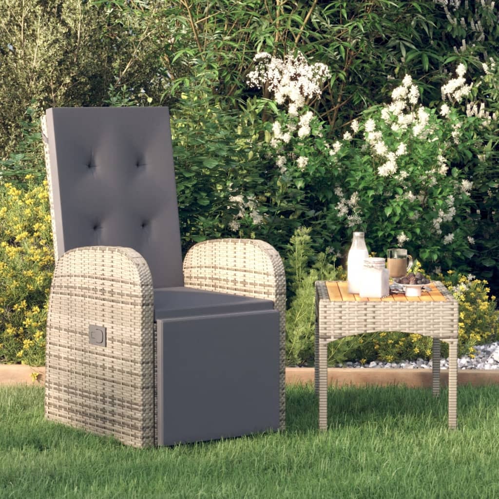 vidaXL Tuinstoelen 2 st verstelbaar met kussens poly rattan grijs