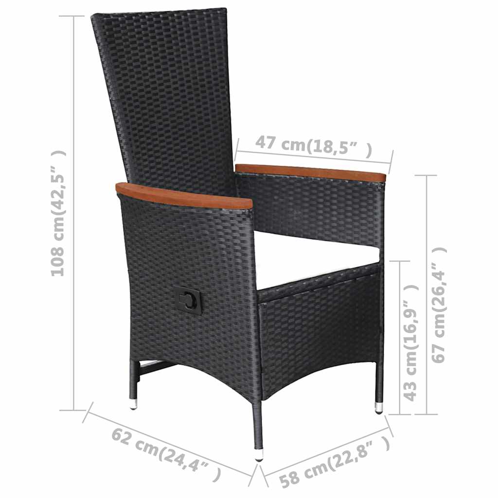 vidaXL 9-delige Tuinset met kussens poly rattan zwart